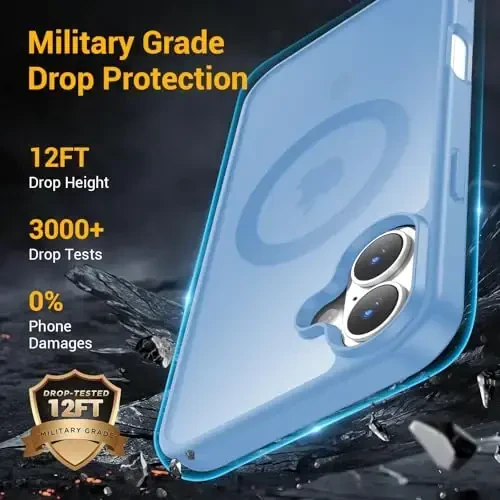 Temdan iPhone 16 uchun g'ilof, Magsafe bilan mos, sarg'ayishga qarshi, harbiy darajadagi himoya, zarbaga chidamli ingichka magnitli telefon g'ilofi, Sierra Blue - 3
