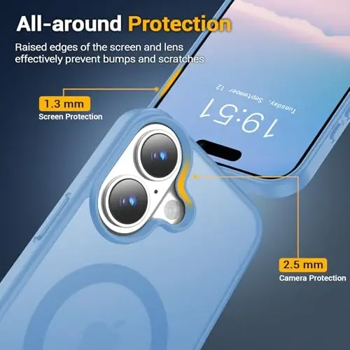 Temdan iPhone 16 uchun g'ilof, Magsafe bilan mos, sarg'ayishga qarshi, harbiy darajadagi himoya, zarbaga chidamli ingichka magnitli telefon g'ilofi, Sierra Blue - 5