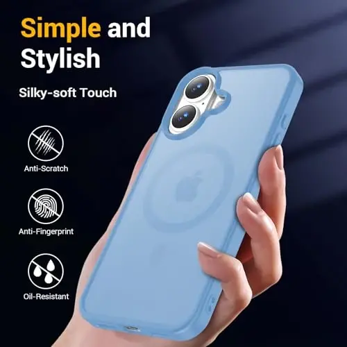Temdan iPhone 16 uchun g'ilof, Magsafe bilan mos, sarg'ayishga qarshi, harbiy darajadagi himoya, zarbaga chidamli ingichka magnitli telefon g'ilofi, Sierra Blue - 6