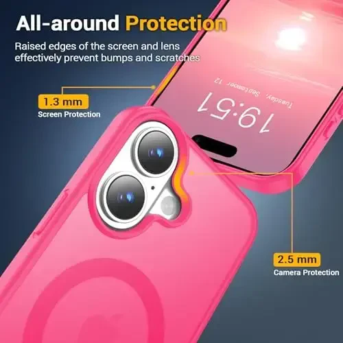 Temdan iPhone 16 uchun g'ilof, Magsafe bilan mos, sarg'ayishga qarshi, harbiy darajadagi himoya, zarbga chidamli ingichka magnitli telefon g'ilofi, atirgul - 5