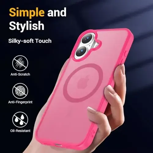 Temdan iPhone 16 uchun g'ilof, Magsafe bilan mos, sarg'ayishga qarshi, harbiy darajadagi himoya, zarbga chidamli ingichka magnitli telefon g'ilofi, atirgul - 6