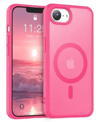 Temdan iPhone 16e g'ilofi uchun, Magsafe bilan mos, sarg'ayishga qarshi, harbiy darajadagi himoya, zarbga chidamli ingichka magnit telefon g'ilofi, och qizil 