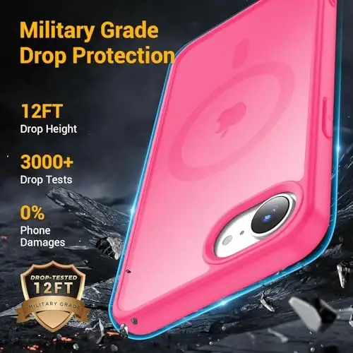 Temdan iPhone 16e g'ilofi uchun, Magsafe bilan mos, sarg'ayishga qarshi, harbiy darajadagi himoya, zarbga chidamli ingichka magnit telefon g'ilofi, och qizil - 3