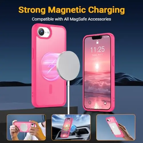 Temdan iPhone 16e g'ilofi uchun, Magsafe bilan mos, sarg'ayishga qarshi, harbiy darajadagi himoya, zarbga chidamli ingichka magnit telefon g'ilofi, och qizil - 4