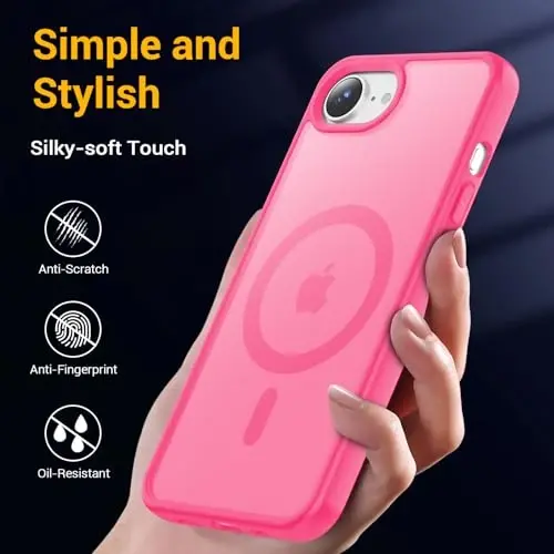 Temdan iPhone 16e g'ilofi uchun, Magsafe bilan mos, sarg'ayishga qarshi, harbiy darajadagi himoya, zarbga chidamli ingichka magnit telefon g'ilofi, och qizil - 5