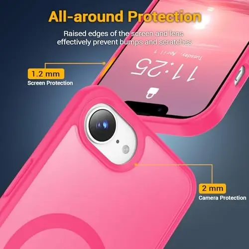 Temdan iPhone 16e g'ilofi uchun, Magsafe bilan mos, sarg'ayishga qarshi, harbiy darajadagi himoya, zarbga chidamli ingichka magnit telefon g'ilofi, och qizil - 6