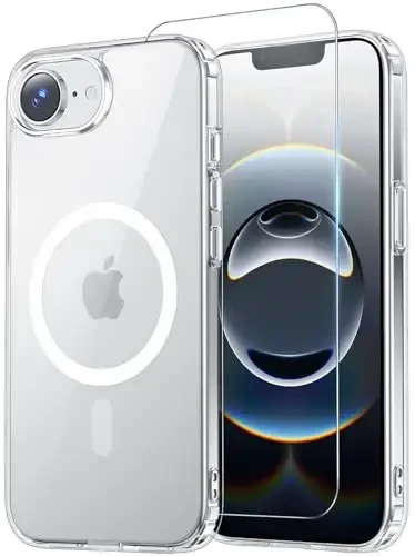 Temdan for iPhone 16e Case Clear with Screen Protector, Compatible with Magsafe, Anti-Yellowing, Military-Grade Protection, Shockproof Slim Magnetic Phone Case Cover, Transparent - 6