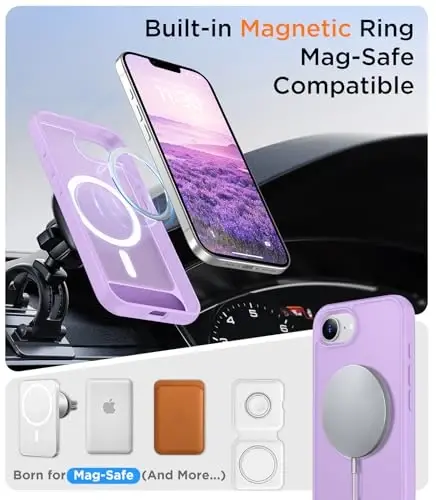 Temdan Magnetic Compatible with iPhone 16E Case, [Built-in Invisible Kickstand][Compatible with MagSafe][Military Grade Shockproof] Slim Translucent Matte Case for iPhone 16E 6.1