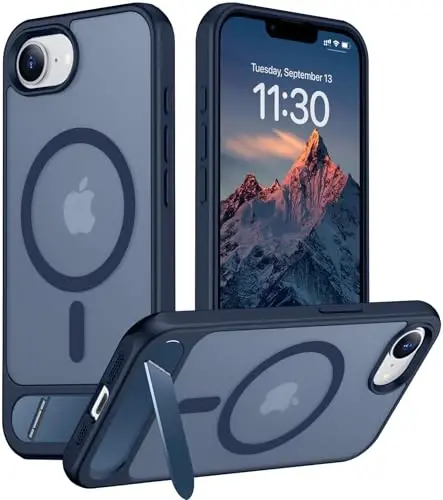 Temdan Magnetic Compatible with iPhone 16E Case, [Built-in Invisible Kickstand][Compatible with MagSafe][Military Grade Shockproof] Slim Translucent Matte Case for iPhone 16E 6.1