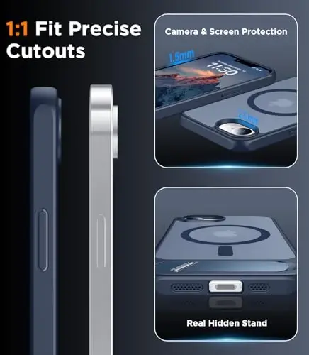 Temdan iPhone 16E Kılıfı ile Uyumlu Manyetik, [Dahili Görünmez Ayaklık] [MagSafe ile Uyumlu] [Askeri Sınıf Darbeye Dayanıklı] İnce Yarı Saydam Mat Kılıf iPhone 16E 6.1