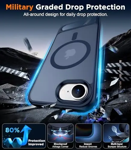 Temdan Magnetic Compatible with iPhone 16E Case, [Built-in Invisible Kickstand][Compatible with MagSafe][Military Grade Shockproof] Slim Translucent Matte Case for iPhone 16E 6.1