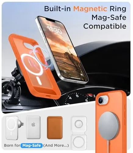 Temdan Magnetic Compatible with iPhone 16E Case, [Built-in Invisible Kickstand][Compatible with MagSafe][Military Grade Shockproof] Slim Translucent Matte Case for iPhone 16E 6.1