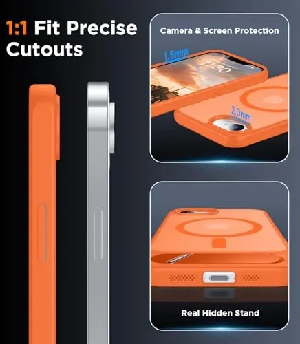 Temdan Magnetic Compatible with iPhone 16E Case, [Built-in Invisible Kickstand][Compatible with MagSafe][Military Grade Shockproof] Slim Translucent Matte Case for iPhone 16E 6.1