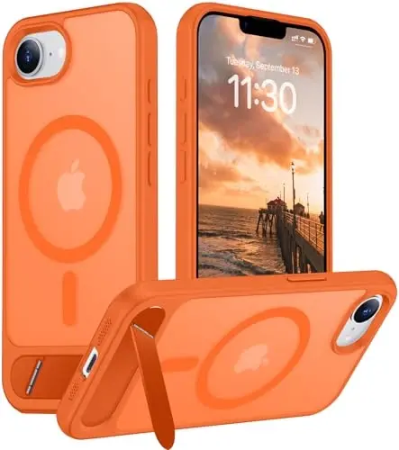 Temdan Magnetic Compatible with iPhone 16E Case, [Built-in Invisible Kickstand][Compatible with MagSafe][Military Grade Shockproof] Slim Translucent Matte Case for iPhone 16E 6.1