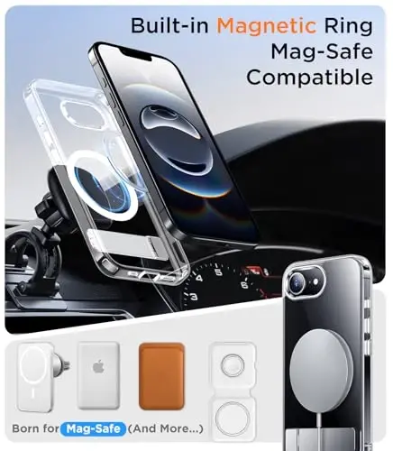 Temdan Magnetic Compatible with iPhone 16E Case, [Built-in Invisible Kickstand][Compatible with MagSafe][Military Grade Shockproof] Slim Thin Phone Case for iPhone 16E 6.1