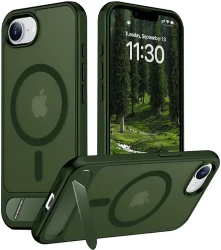 Temdan Magnetic Compatible with iPhone 16E Case, [Built-in Invisible Kickstand][Compatible with MagSafe][Military Grade Shockproof] Slim Translucent Matte Case for iPhone 16E 6.1