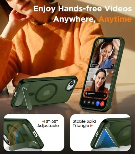 Temdan Magnetic Compatible with iPhone 16E Case, [Built-in Invisible Kickstand][Compatible with MagSafe][Military Grade Shockproof] Slim Translucent Matte Case for iPhone 16E 6.1