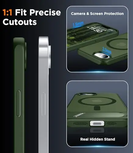 Temdan Magnetic Compatible with iPhone 16E Case, [Built-in Invisible Kickstand][Compatible with MagSafe][Military Grade Shockproof] Slim Translucent Matte Case for iPhone 16E 6.1