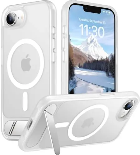 Temdan Magnetic Compatible with iPhone 16E Case, [Built-in Invisible Kickstand][Compatible with MagSafe][Military Grade Shockproof] Slim Translucent Matte Case for iPhone 16E 6.1