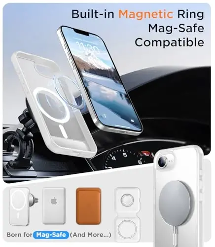 Temdan Magnetic Compatible with iPhone 16E Case, [Built-in Invisible Kickstand][Compatible with MagSafe][Military Grade Shockproof] Slim Translucent Matte Case for iPhone 16E 6.1
