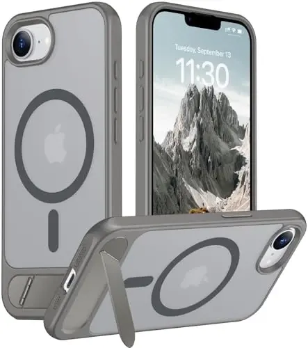 Temdan Magnetic Compatible with iPhone 16E Case, [Built-in Invisible Kickstand][Compatible with MagSafe][Military Grade Shockproof] Slim Translucent Matte Case for iPhone 16E 6.1