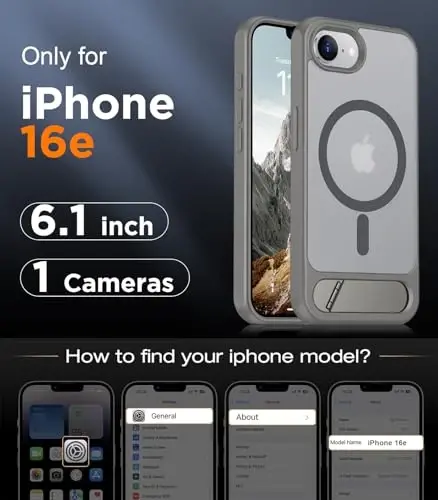 Temdan Magnetic Compatible with iPhone 16E Case, [Built-in Invisible Kickstand][Compatible with MagSafe][Military Grade Shockproof] Slim Translucent Matte Case for iPhone 16E 6.1