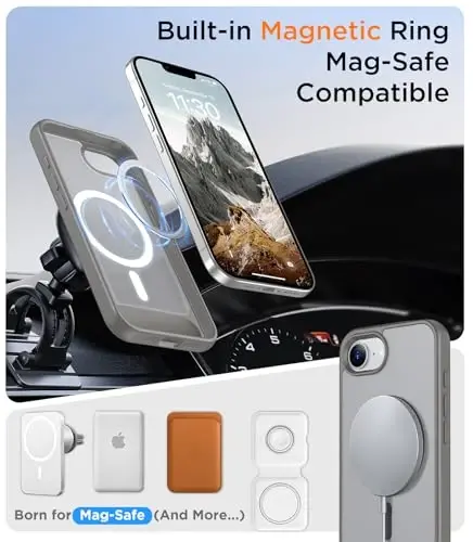 Temdan Magnetic Compatible with iPhone 16E Case, [Built-in Invisible Kickstand][Compatible with MagSafe][Military Grade Shockproof] Slim Translucent Matte Case for iPhone 16E 6.1