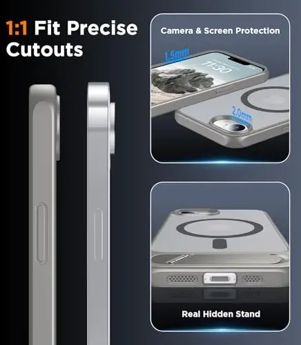 Temdan Magnetic Compatible with iPhone 16E Case, [Built-in Invisible Kickstand][Compatible with MagSafe][Military Grade Shockproof] Slim Translucent Matte Case for iPhone 16E 6.1