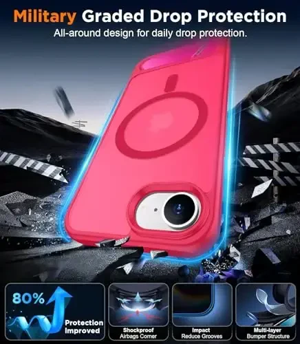 Temdan Magnetic Compatible with iPhone 16E Case, [Built-in Invisible Kickstand][Compatible with MagSafe][Military Grade Shockproof] Slim Translucent Matte Case for iPhone 16E 6.1