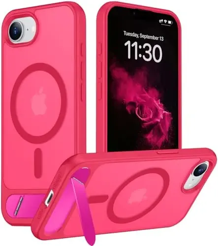 Temdan Magnetic Compatible with iPhone 16E Case, [Built-in Invisible Kickstand][Compatible with MagSafe][Military Grade Shockproof] Slim Translucent Matte Case for iPhone 16E 6.1