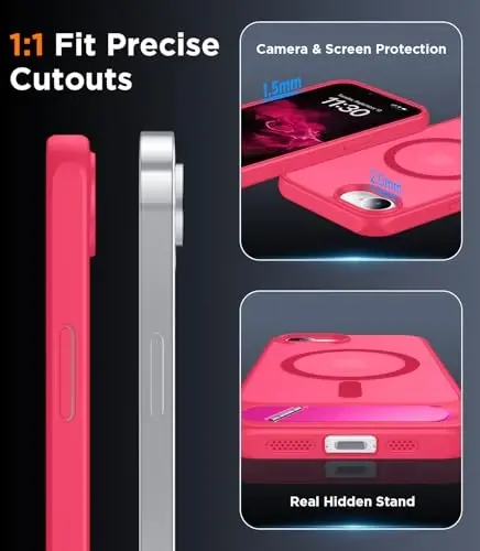 Temdan iPhone 16E Kılıfı ile Uyumlu Manyetik, [Dahili Görünmez Destek Çubuğu][MagSafe ile Uyumlu][Askeri Sınıf Darbeye Dayanıklı] İnce Yarı Saydam Mat Kılıf iPhone 16E 6.1