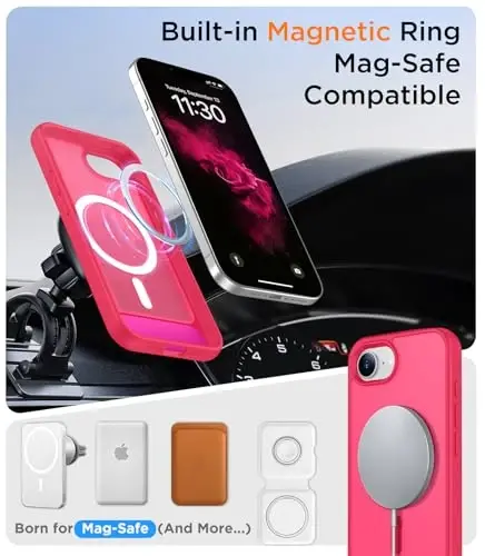 Temdan Magnetic Compatible with iPhone 16E Case, [Built-in Invisible Kickstand][Compatible with MagSafe][Military Grade Shockproof] Slim Translucent Matte Case for iPhone 16E 6.1