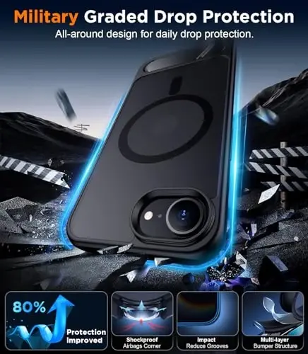 Temdan Magnetic Compatible with iPhone 16E Case, [Built-in Invisible Kickstand][Compatible with MagSafe][Military Grade Shockproof] Slim Translucent Matte Case for iPhone 16E 6.1