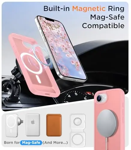 Temdan Magnetic Compatible with iPhone 16E Case, [Built-in Invisible Kickstand][Compatible with MagSafe][Military Grade Shockproof] Slim Translucent Matte Case for iPhone 16E 6.1