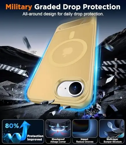 Temdan Magnetic Compatible with iPhone 16E Case, [Built-in Invisible Kickstand][Compatible with MagSafe][Military Grade Shockproof] Slim Translucent Matte Case for iPhone 16E 6.1