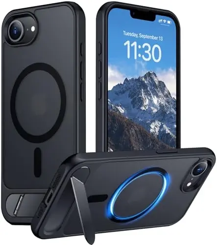 Temdan Magnetic Compatible with iPhone 16E Case, [Built-in Invisible Kickstand][Compatible with MagSafe][Military Grade Shockproof] Slim Translucent Matte Case for iPhone 16E 6.1