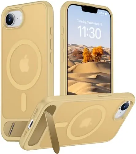Temdan Magnetic Compatible with iPhone 16E Case, [Built-in Invisible Kickstand][Compatible with MagSafe][Military Grade Shockproof] Slim Translucent Matte Case for iPhone 16E 6.1