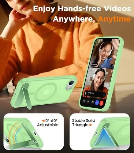 Temdan Magnetic Compatible with iPhone 16E Case, [Built-in Invisible Kickstand][Compatible with MagSafe][Military Grade Shockproof] Slim Translucent Matte Case for iPhone 16E 6.1