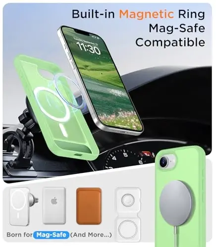 Temdan Magnetic Compatible with iPhone 16E Case, [Built-in Invisible Kickstand][Compatible with MagSafe][Military Grade Shockproof] Slim Translucent Matte Case for iPhone 16E 6.1