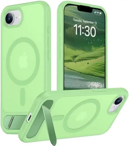 Temdan Magnetic Compatible with iPhone 16E Case, [Built-in Invisible Kickstand][Compatible with MagSafe][Military Grade Shockproof] Slim Translucent Matte Case for iPhone 16E 6.1