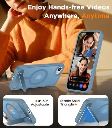 Temdan Magnetic Compatible with iPhone 16E Case, [Built-in Invisible Kickstand][Compatible with MagSafe][Military Grade Shockproof] Slim Translucent Matte Case for iPhone 16E 6.1