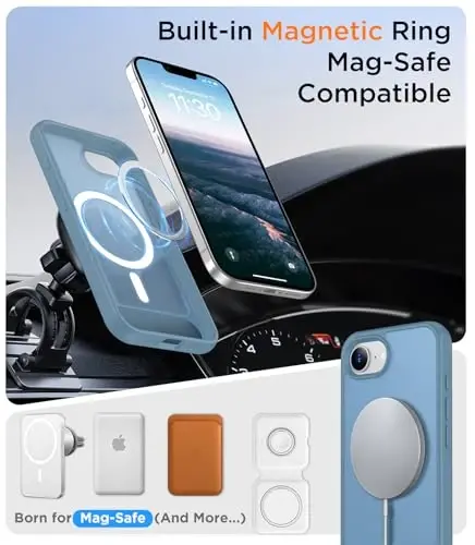 Temdan Magnetic Compatible with iPhone 16E Case, [Built-in Invisible Kickstand][Compatible with MagSafe][Military Grade Shockproof] Slim Translucent Matte Case for iPhone 16E 6.1