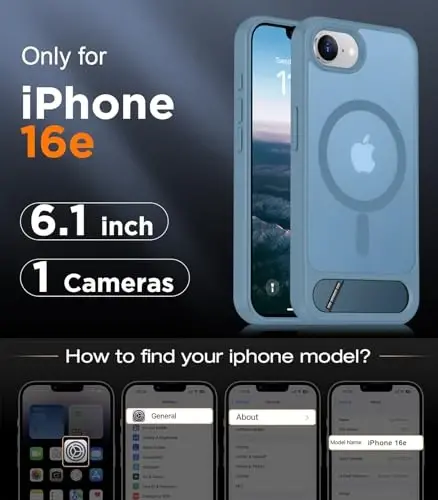 Temdan Magnetic Compatible with iPhone 16E Case, [Built-in Invisible Kickstand][Compatible with MagSafe][Military Grade Shockproof] Slim Translucent Matte Case for iPhone 16E 6.1