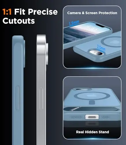 Temdan Magnetic Compatible with iPhone 16E Case, [Built-in Invisible Kickstand][Compatible with MagSafe][Military Grade Shockproof] Slim Translucent Matte Case for iPhone 16E 6.1
