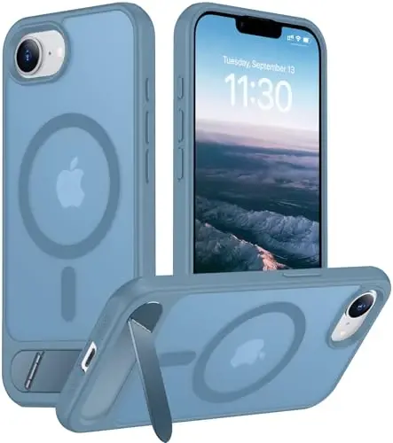 Temdan Magnetic Compatible with iPhone 16E Case, [Built-in Invisible Kickstand][Compatible with MagSafe][Military Grade Shockproof] Slim Translucent Matte Case for iPhone 16E 6.1