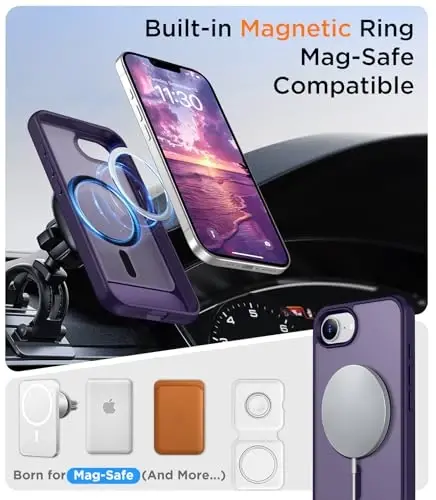Temdan Magnetic Compatible with iPhone 16E Case, [Built-in Invisible Kickstand][Compatible with MagSafe][Military Grade Shockproof] Slim Translucent Matte Case for iPhone 16E 6.1
