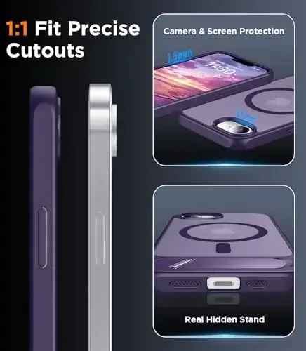 Temdan Magnetic Compatible with iPhone 16E Case, [Built-in Invisible Kickstand][Compatible with MagSafe][Military Grade Shockproof] Slim Translucent Matte Case for iPhone 16E 6.1