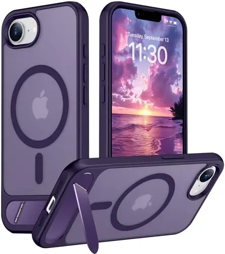 Temdan Magnetic Compatible with iPhone 16E Case, [Built-in Invisible Kickstand][Compatible with MagSafe][Military Grade Shockproof] Slim Translucent Matte Case for iPhone 16E 6.1