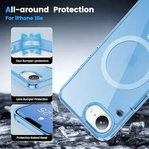 Temdan for iPhone 16e Case Clear, Compatible with Magsafe, Anti-Yellowing, Military-Grade Protection, Shockproof Slim Magnetic Phone Case Cover, Clear Blue - 3