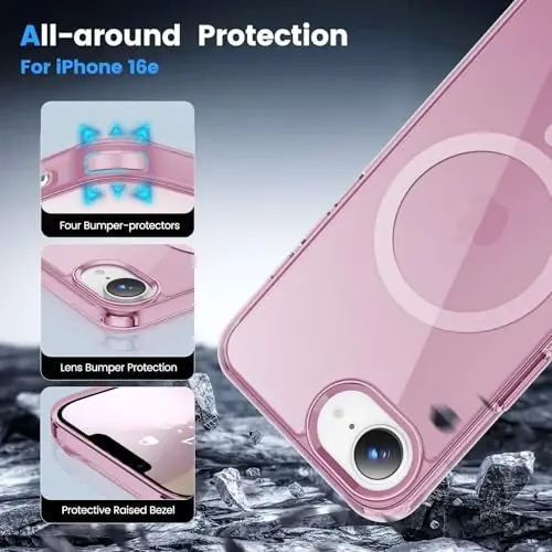 Temdan for iPhone 16e Case Clear, Compatible with Magsafe, Anti-Yellowing, Military-Grade Protection, Shockproof Slim Magnetic Phone Case Cover, Clear Pink - 3
